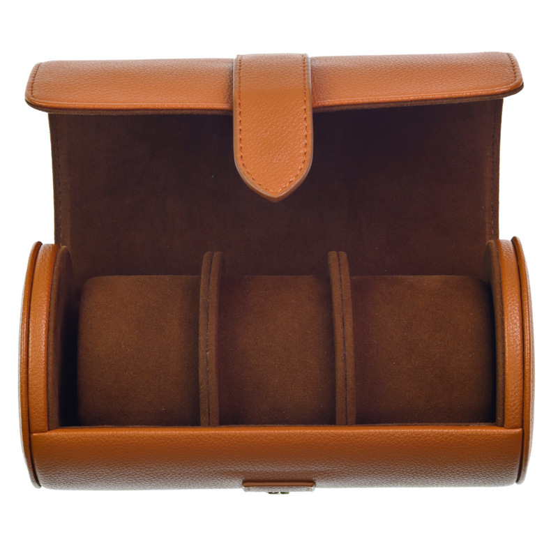 Decorebay Round Faux Leather Travel Watch Roll Case & Storage Organizer (Cinnamon)