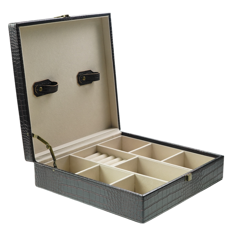 Decorebay Handcrafted Crocodile Leather Tie Box and Cufflink Storage Box for Men – Seal Brown