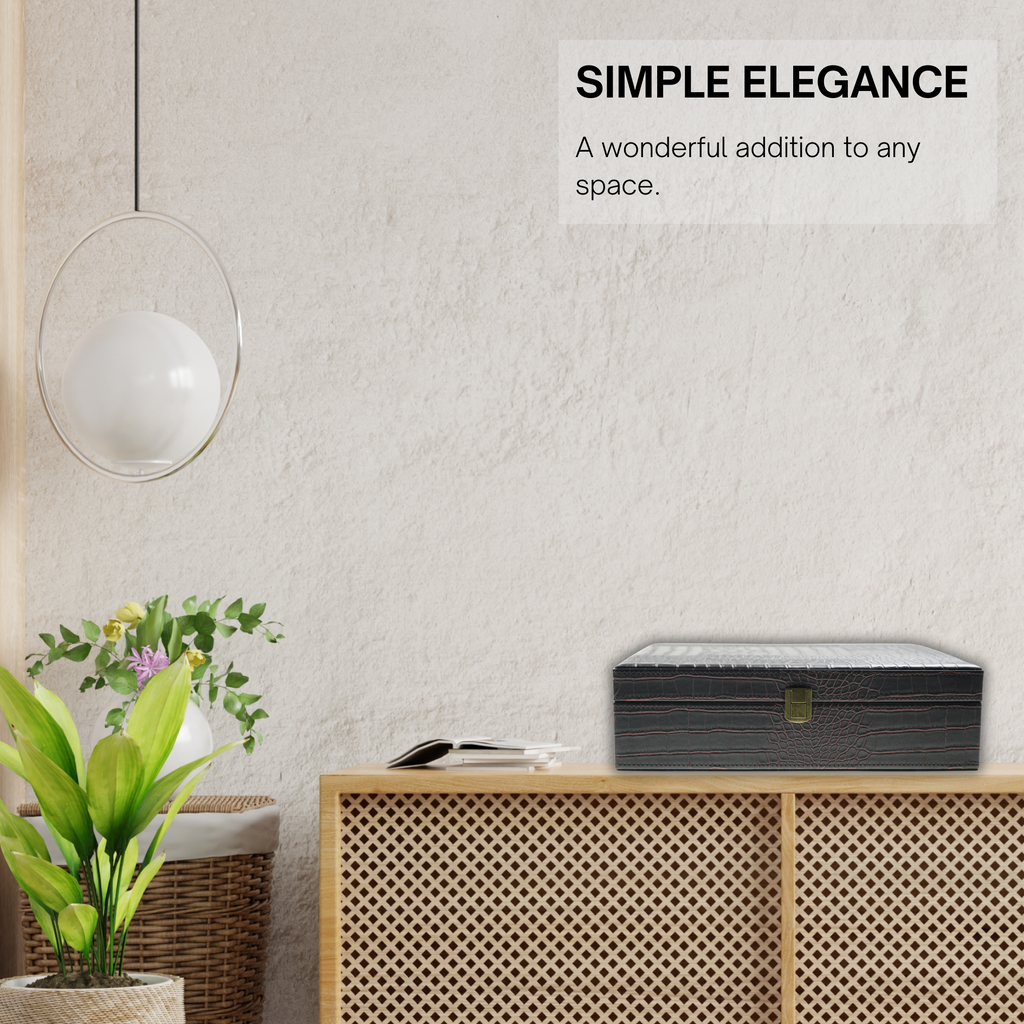 Decorebay Handcrafted Crocodile Leather Tie Box and Cufflink Storage Box for Men – Seal Brown