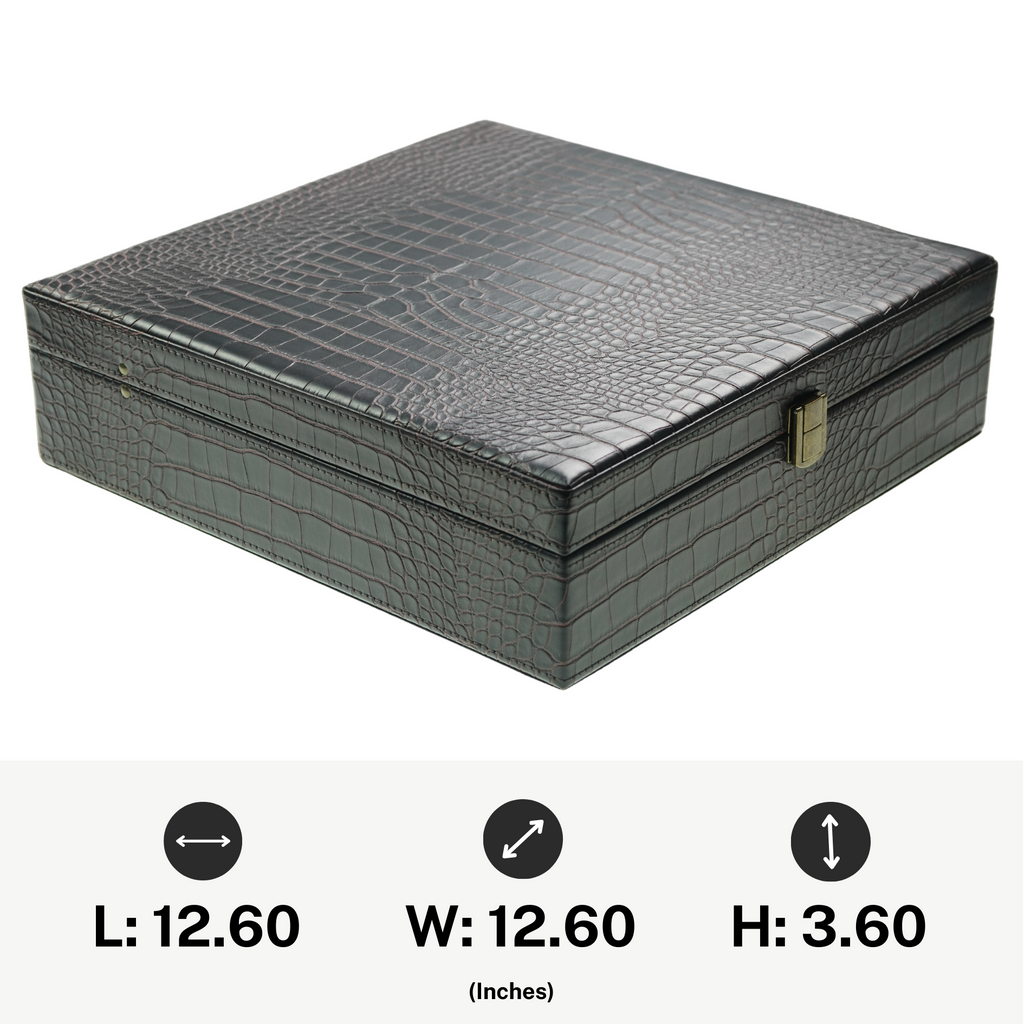 Decorebay Handcrafted Crocodile Leather Tie Box and Cufflink Storage Box for Men – Seal Brown
