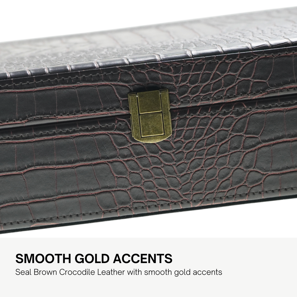 Decorebay Handcrafted Crocodile Leather Tie Box and Cufflink Storage Box for Men – Seal Brown