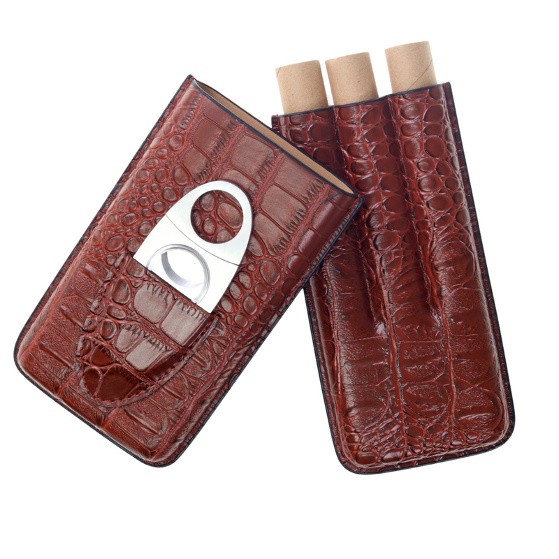 Travel Sized Leather Cigar Case with Cigar Cutter, Groomsman Cigar Case, Best Man Gift (Brown)