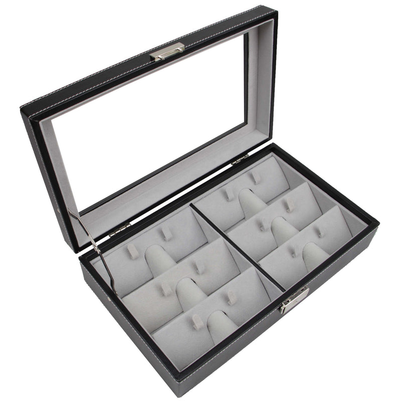 Decorebay Men`s PU Leather Watch & Sunglasses Organizer with clear glass