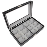 Decorebay Men`s PU Leather Watch & Sunglasses Organizer with clear glass