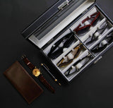 Decorebay Men`s PU black Leather Watch & Sunglasses Organizer with sunglasses, smartphones and accessories