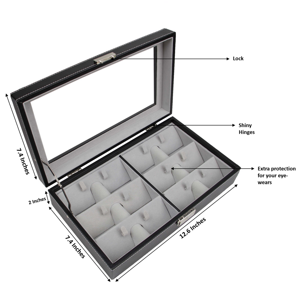 Decorebay Men`s black Leather Watch & Sunglasses box with clear glass with features