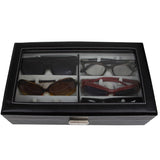 Decorebay Men`s PU black Leather Watch & Sunglasses Organizer with clear durable glass