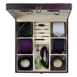 Decorebay Handcrafted Crocodile Leather Tie Box and Cufflink Storage Box for Men – Seal Brown