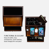 Decorebay Pecan wooden charging station with wallet, key, smartphone & watch
