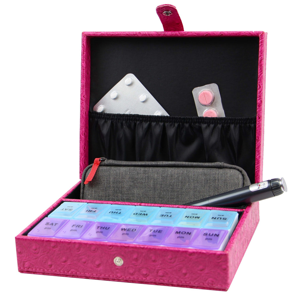 Decorebay PU leather Pill & Medication box with daywise compartments and pills