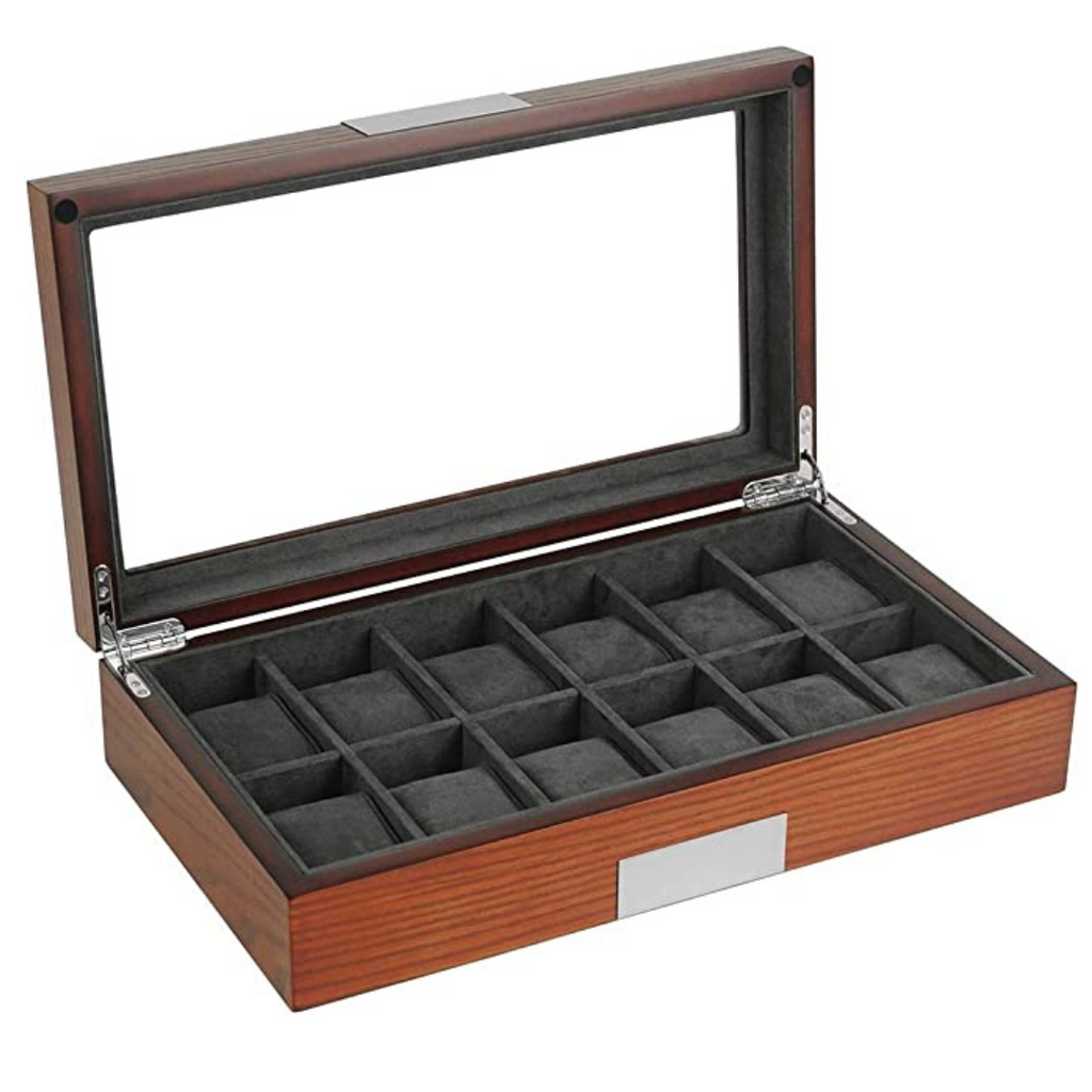 Decorebay Cherry Oak Wood 12 Slot Watch display case and Jewelry Box Storage Organizer (Forever )