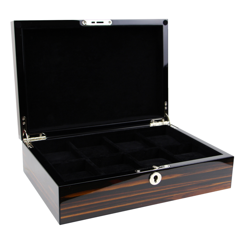 TIMELYBUYS Grey Ginko Lacquered Wood Watch Cufflink Case & Ring Storage Organizer Men's Jewelry Box, Gray