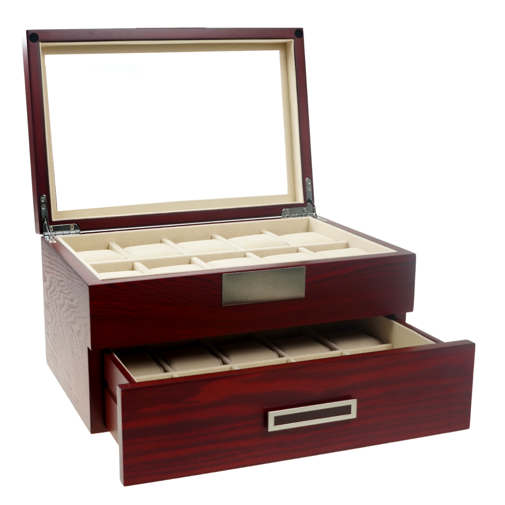Decorebay Executive Cherry Oak Wood Watch Jewelry Organization Box M