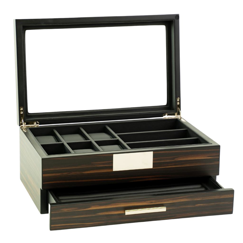 Decorebay Emerald Wooden Watch Sunglasses Jewelry Box Black