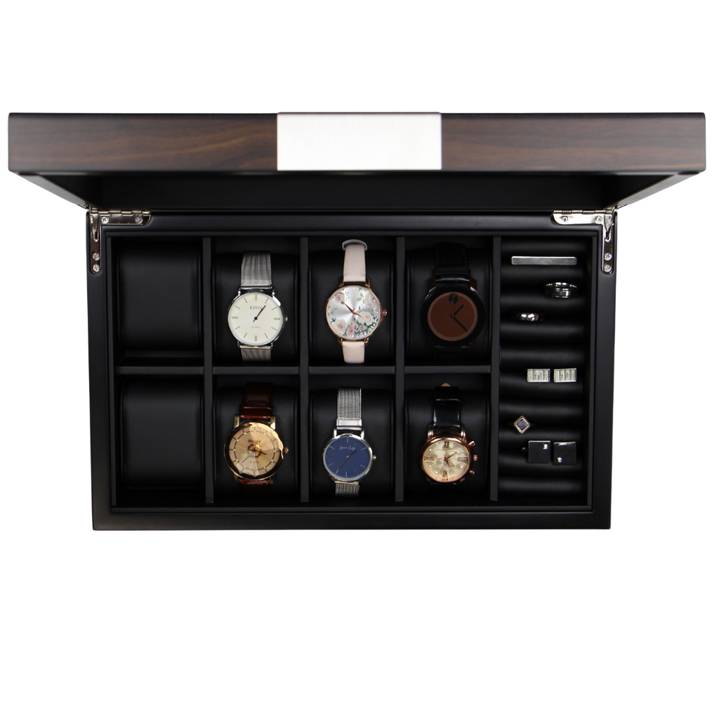 Decorebay Watch Man 8-Slot Wooden Luxury Watch,Cufflink and Ring Display Case and Jewelry Organizer