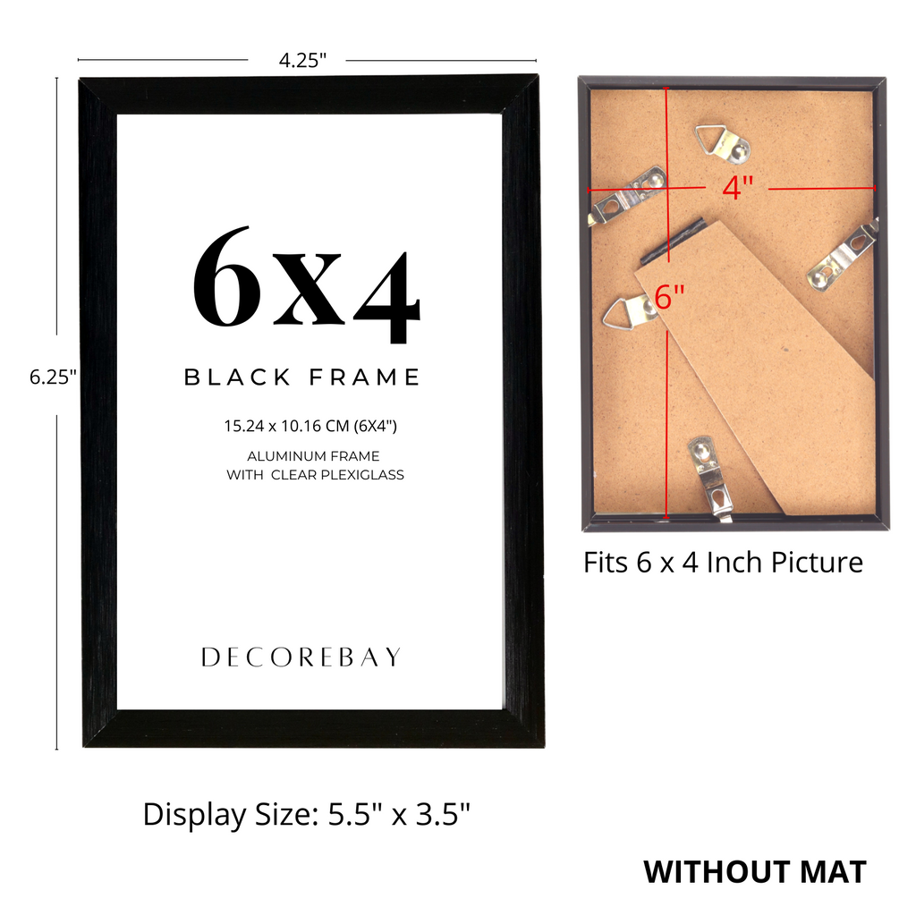 Decor Home Aluminum Single Photo Display Picture Flat Frames - Black - 6x4