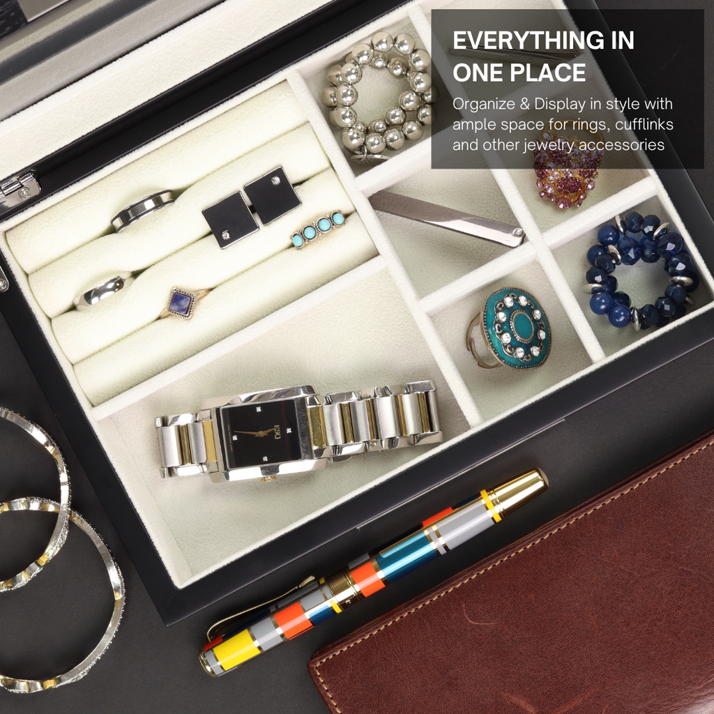 Decorebay MixMaster Luxury Cufflink Case & Ring Storage Organizer Jewellery Box Gift
