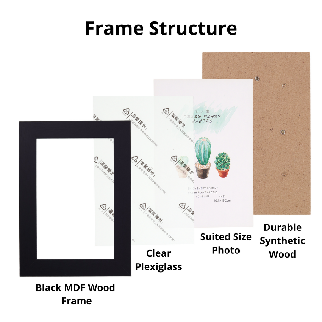 Decor Home 6x4 MDF Wood Picture Photo Frame (Black) 1