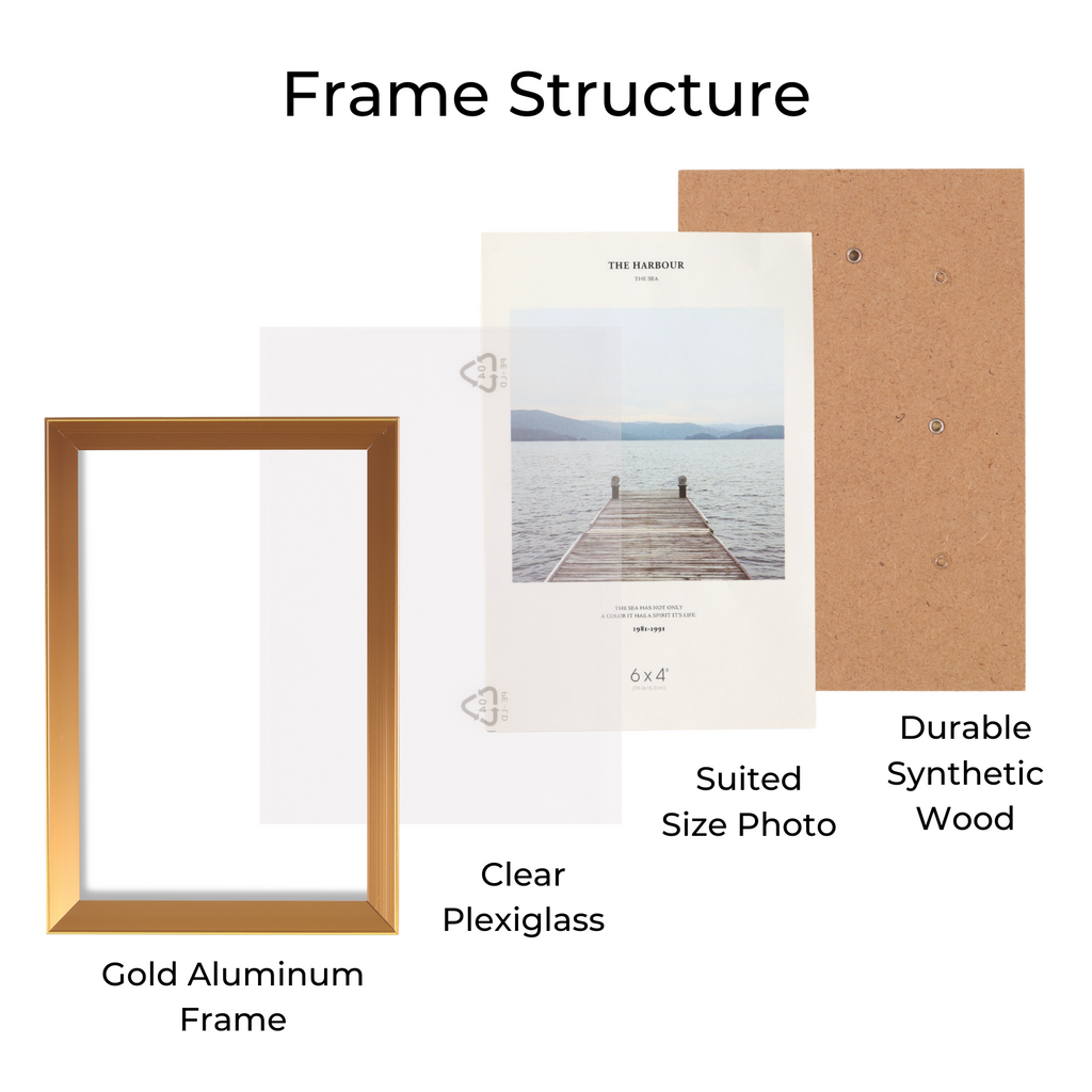 Decor Home 6x4 Aluminum Picture Photo Frame (Gold)