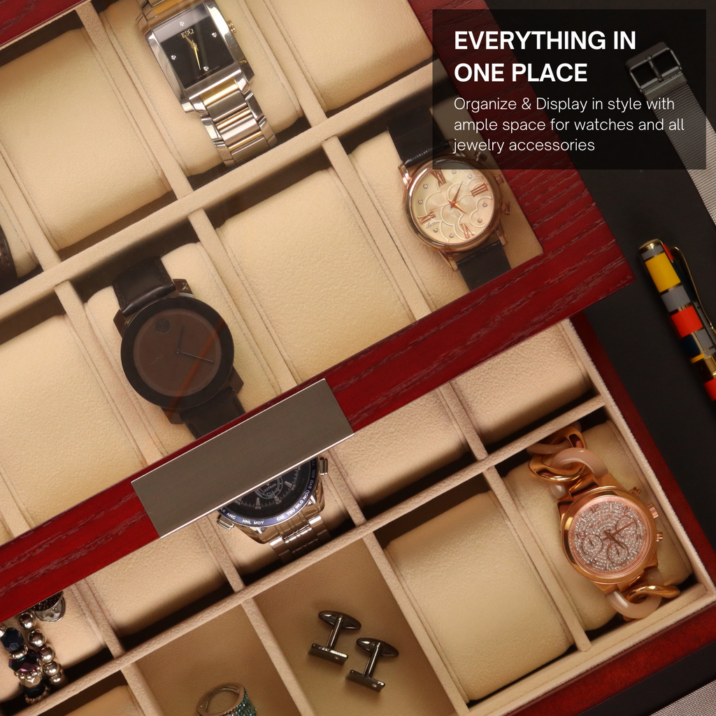 Decorebay Cherry Oak Wood 20 Slot Watch display case and Jewelry Box Storage Organizer ( Darling)