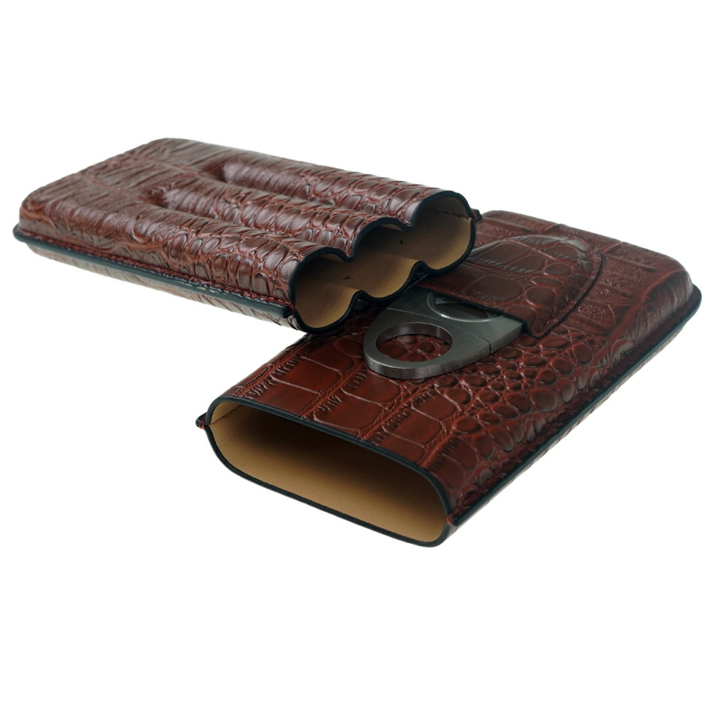 Travel Sized Leather Cigar Case with Cigar Cutter, Groomsman Cigar Case, Best Man Gift (Brown)