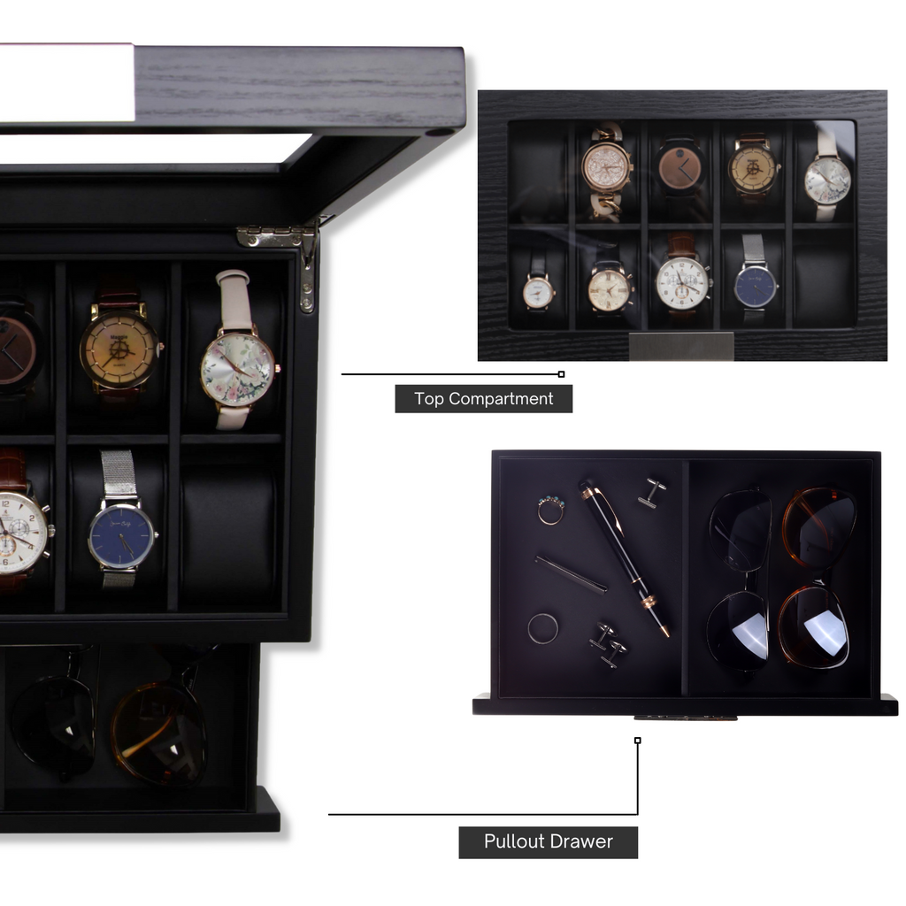 Decorebay Busy Man Luxury Watch Display Case and Jewelry Organizer for Men