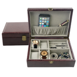 Decorebay Executive PU Crocodile Leather Watch Box, Cufflink, Ring Storage Jewelry Box Organizer for Men (Seal Brown)