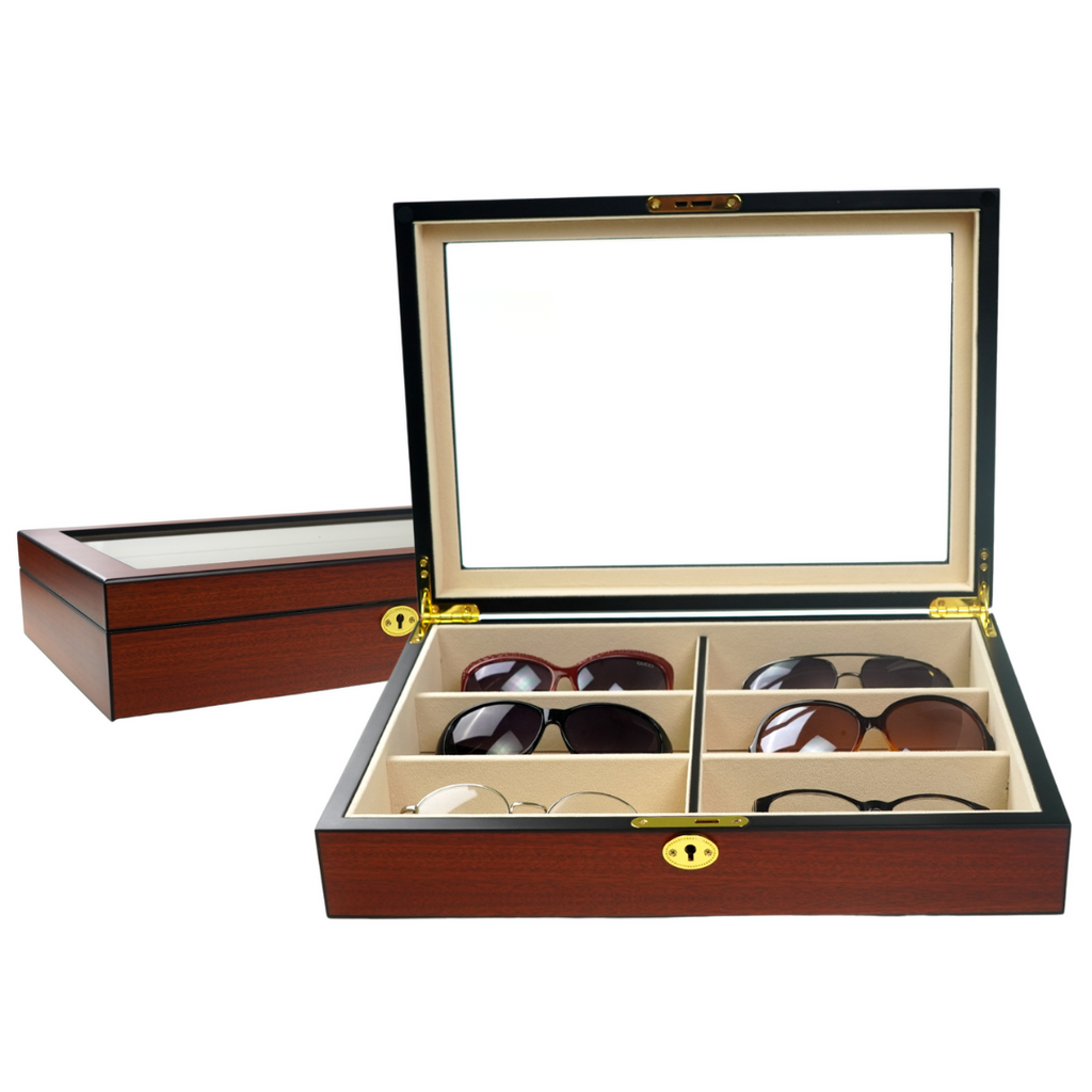 Decorebay 6 Piece Art Decor Rose wood Eyeglass Sunglass Glasses Display Case Organizer Collector Box Gift