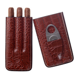 Travel Sized Leather Cigar Case with Cigar Cutter, Groomsman Cigar Case, Best Man Gift (Brown)