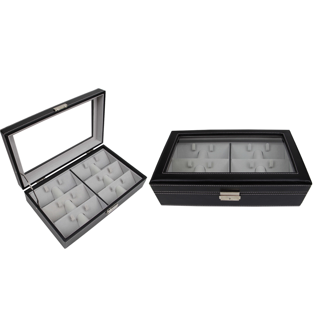 Decorebay Men`s PU black Leather Watch & Sunglasses box with clear durable glass